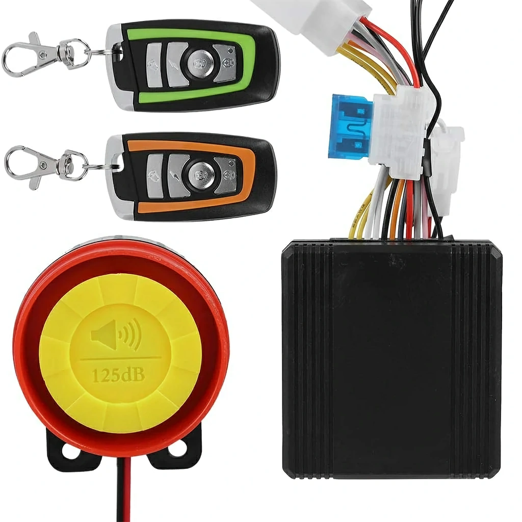 Alarm proti krádeži pro motocykl / skútr / ATV – 125 dB, 2 dálkové ovladače, ovládání motoru