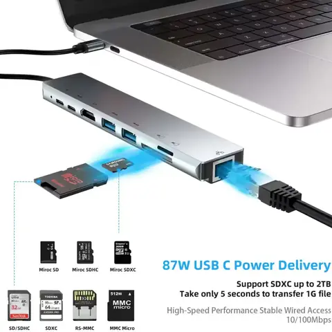 Hub USB-C durabil din aluminiu pentru utilizare profesională