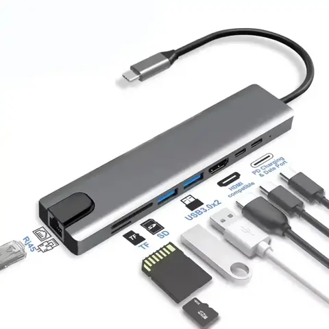 Hub USB-C cu cititor card SD și TF Adaptor USB-C cu sloturi pentru carduri de memorie SD și TF