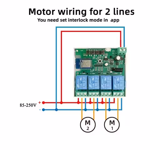 Illustration med anslutningsschema för relä till automatisk grindmotor