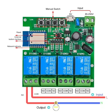 Schema de conectare a modulului smart la alimentare și sarcină