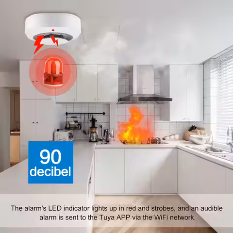 Senzor detector fum Smart Home WiFi Tuya Wireless Senzor de fum wireless pentru siguranța locuinței cu WiFi Tuya