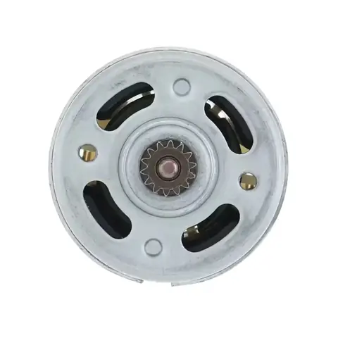 Vedere frontală cu pinion RS550 Imagine frontală a motorului RS550 GRS550VC în care se vede clar pinionul