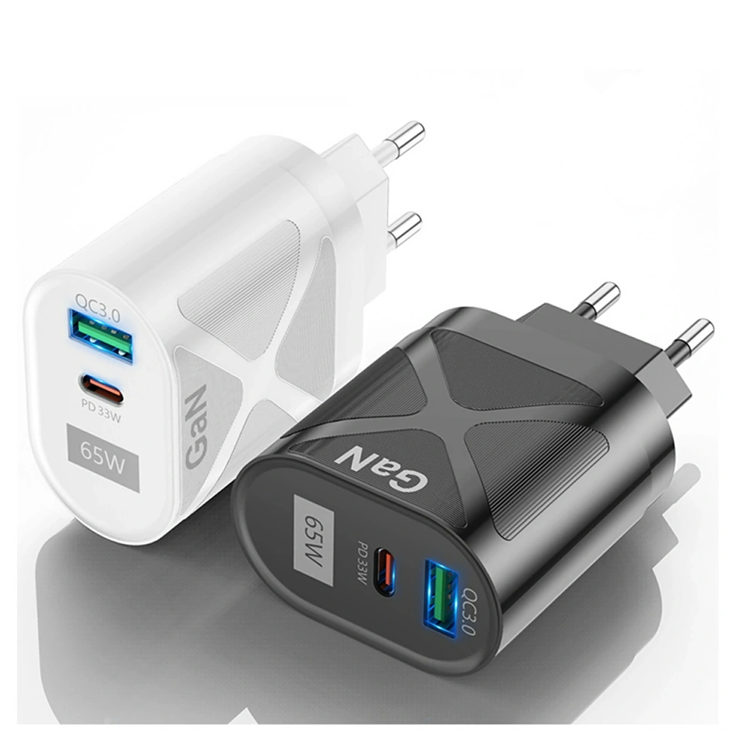 Зарядно за телефон и таблет 65W GaN USB-C & USB-A – бързо зарядно PD QC за iPhone, Samsung, Android