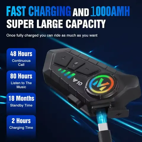 Komunikační systém přilby na motocykl s interkomem s Bluetooth 5.3 1000mAh