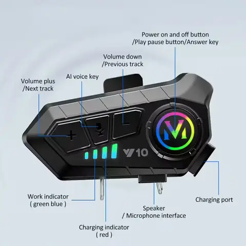 Komunikační systém přilby na motocykl s interkomem s Bluetooth 5.3 1000mAh