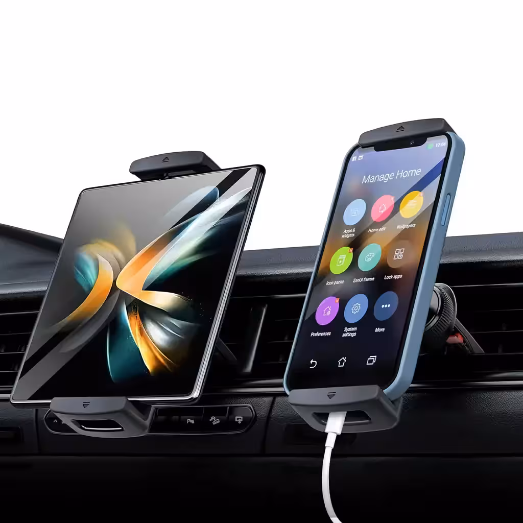 Suport tabletă auto cu prindere pe grilă ventilație 7-12 inch Suport auto ajustabil pentru tablete 7-12 inch, fixare pe grilă ventilație