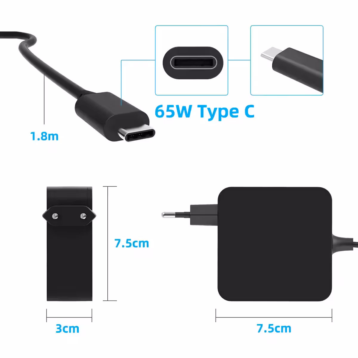 Încărcător USB-C compatibil Dell, Lenovo Încărcător laptop USB-C pentru Dell, Lenovo, Asus, HP