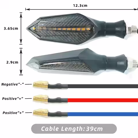Blinkers med svart, blå och röd kabel för anslutning