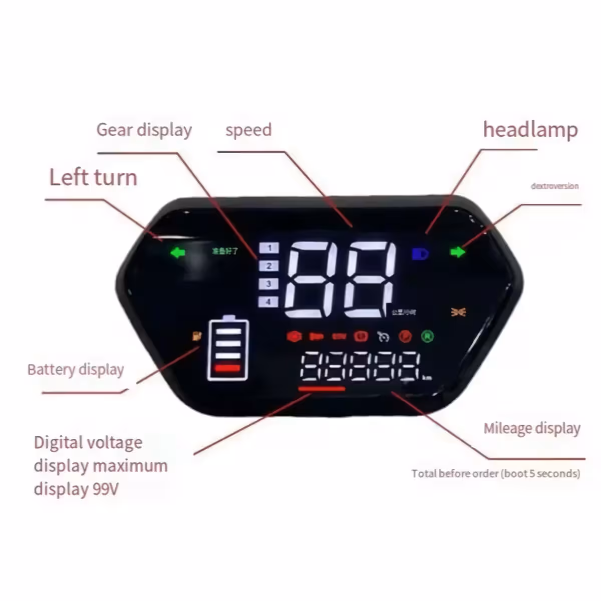 Ecran LCD multifuncțional pentru trotinete și scutere Display multifuncțional cu semnalizare, viteză și nivel baterie