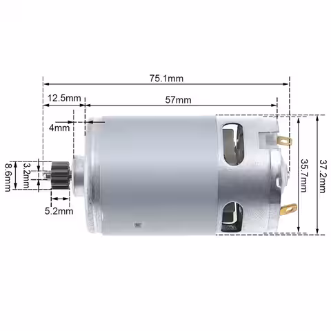 Mått på DC-motor RS-550, inklusive diameter och längd