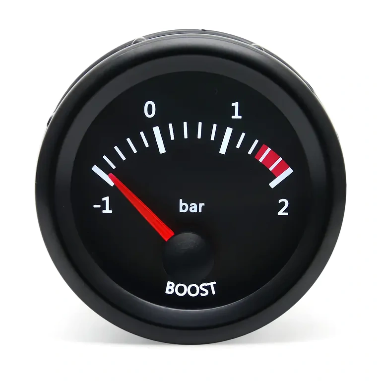 Ceas boost indicator presiune turbo 2 bari Ceas boost pentru măsurarea presiunii turbo într-un motor auto.