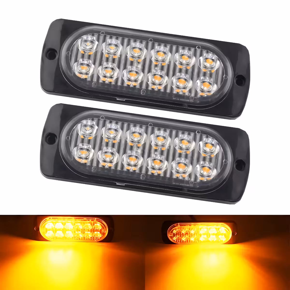 Stroboscop galben LED auto compatibil cu tensiuni de 12V și 24V, ideal pentru toate vehiculele.