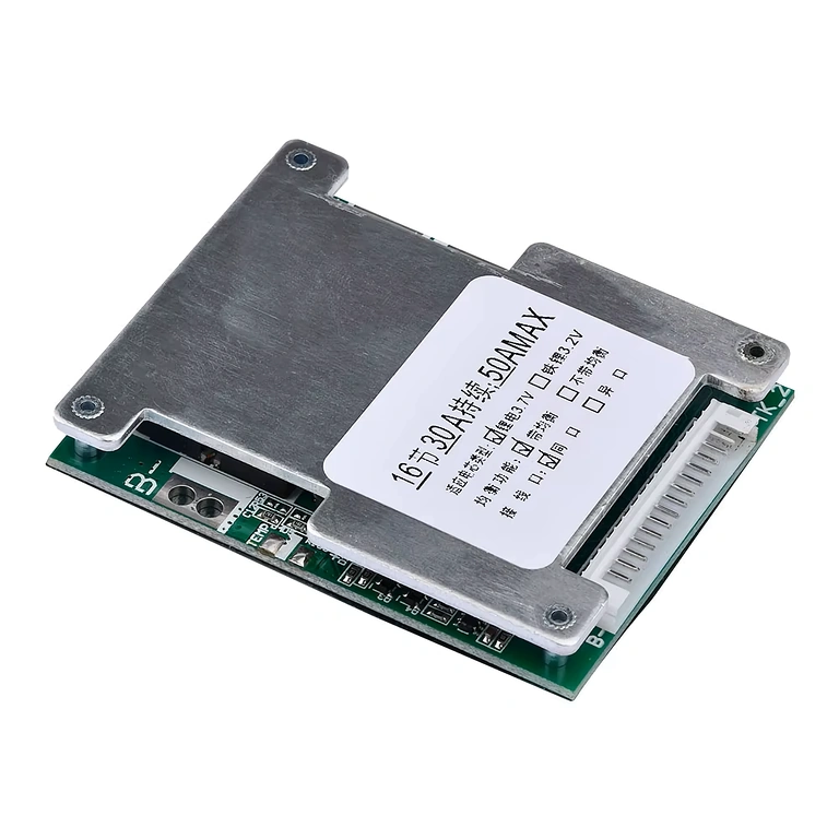 Imagine detaliată cu placa electronică a modulului BMS 16S 60V 40A, vedere de aproape