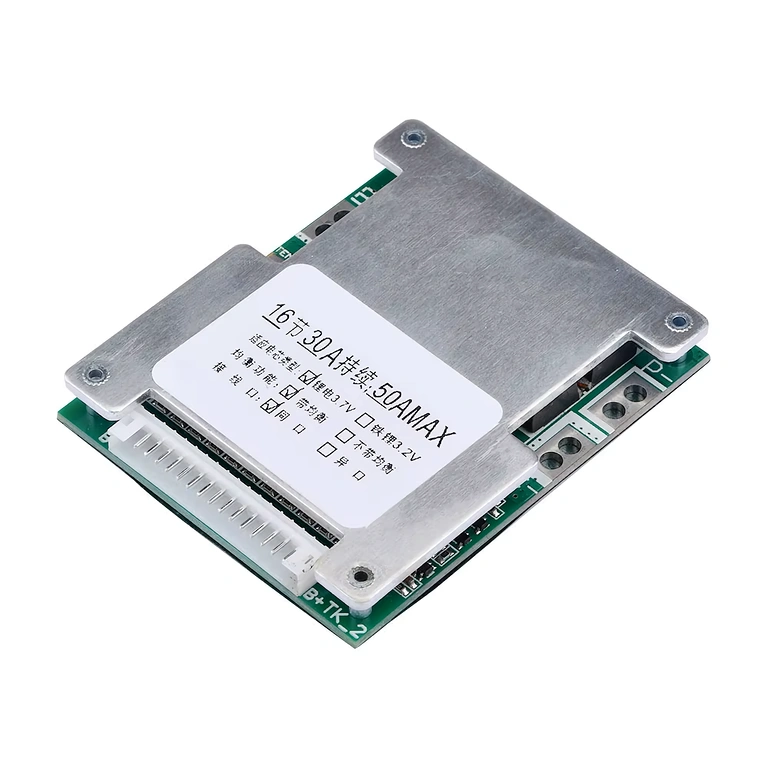 Placa BMS 16S 60V 40A fotografiată din lateral
