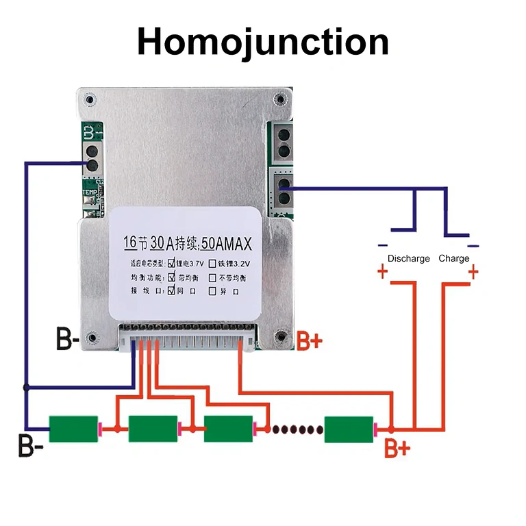 Diagrama de conectare pentru BMS 16S 60V 40A