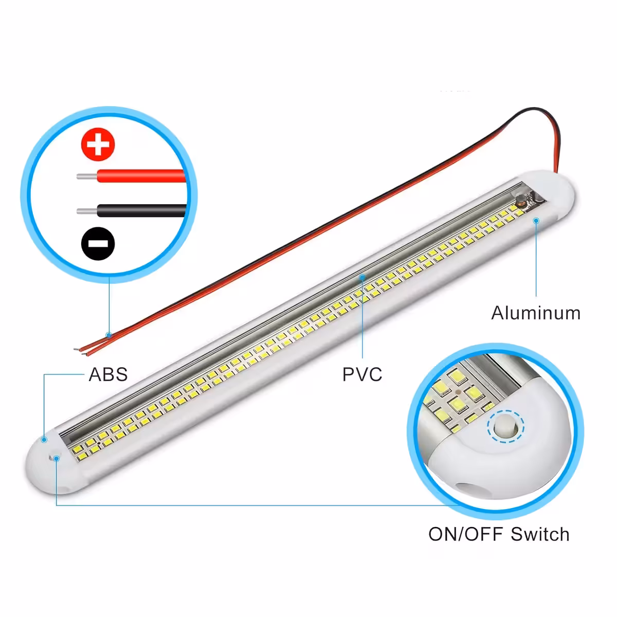 Materiale lampă LED – plastic și aluminiu Fișă tehnică ce arată materialele lămpii LED: carcasă din plastic și bază din aluminiu