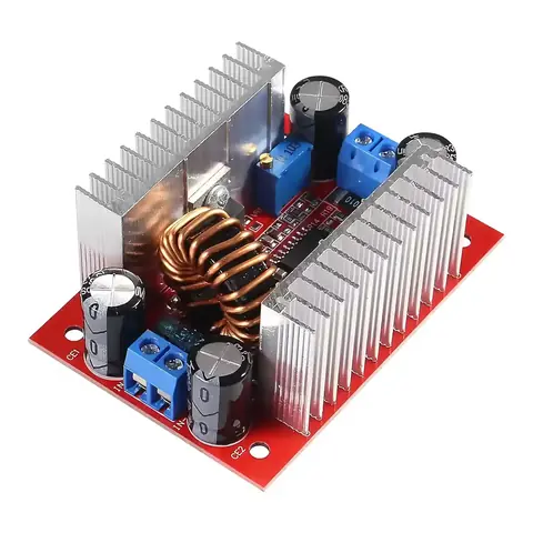 Vedere laterală a modulului Step-up Boost DC 400W, cu specificațiile curentului de 15A și voltajului de intrare DC 8.5V-50V și ieșire DC 10V-60V