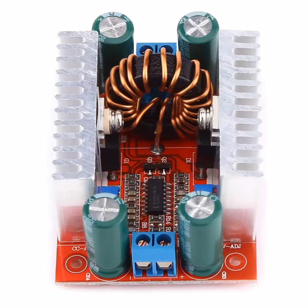 Modul Step-up Boost DC 400W – Vedere oblică Vedere oblică a modulului Step-up Boost DC 400W, cu detalii clare