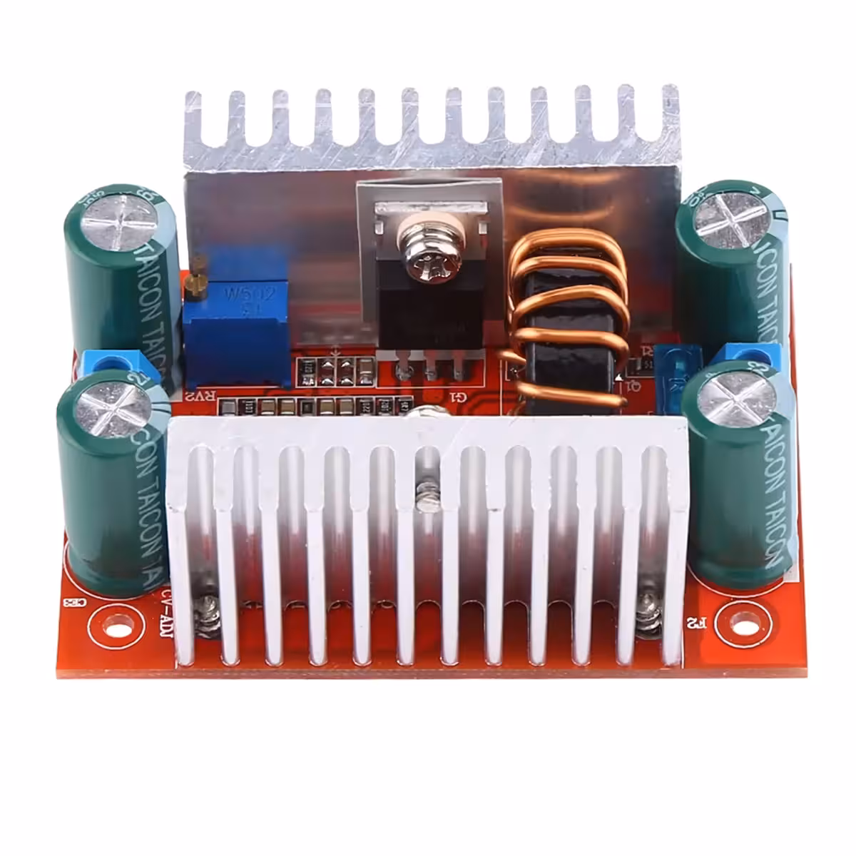 Modul Step-up Boost DC 400W – Vedere laterală Vedere laterală a modulului Step-up Boost DC 400W, evidențiind carcasa și componentele