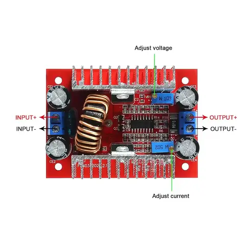 Schița de conectare a Modulului Step-up Boost DC 400W Schiță detaliată a conectării cablurilor la modulul Step-up Boost DC 400W