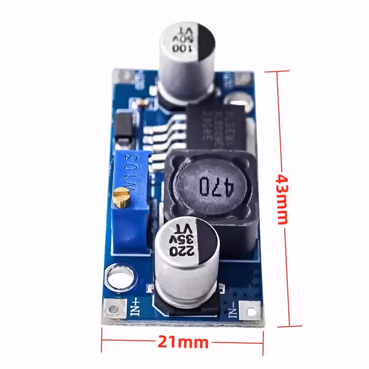 Dimensiunile modulului XL6009 Imagine tehnică cu dimensiunile modulului de alimentare XL6009 în milimetri