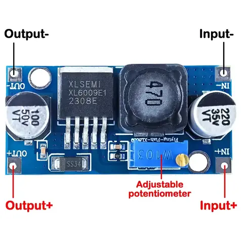 Conectare modul XL6009 Diagrama de conectare a modulului de alimentare XL6009 pentru sursă de intrare și ieșire