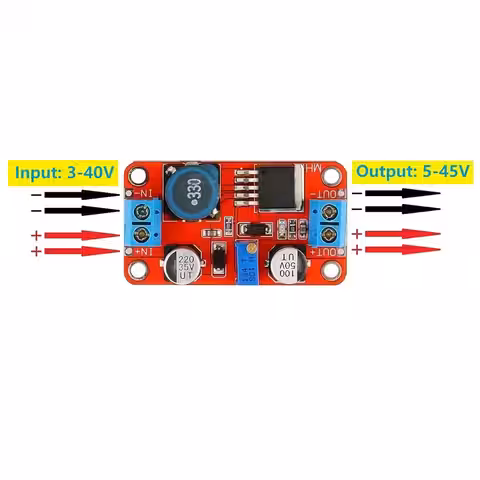 Kopplingsdiagram för XL6019 DC-DC Boost Converter, visar ingångar och utgångar för enkel installation