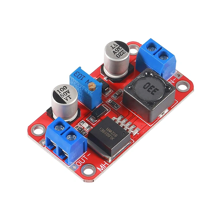 XL6019 DC-DC Boost Converter, видян отстрани, предоставя друг поглед върху размерите и структурата