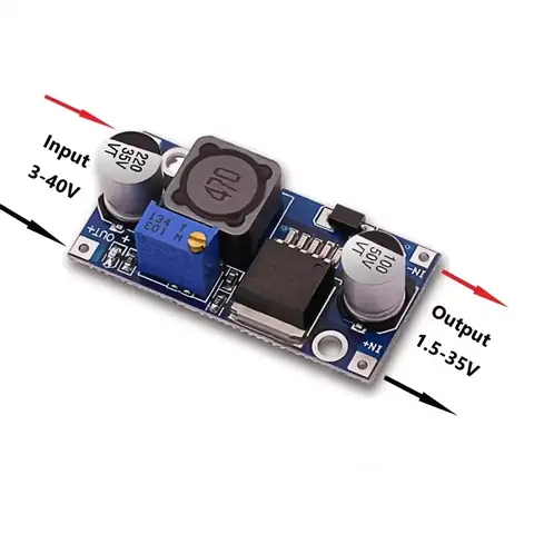 Conectare modul LM2596S – schema 2 Modul LM2596S în configurație practică de conectare