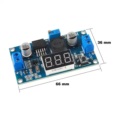 Dimensiuni convertor tensiune LM2596 – 66x36x11mm