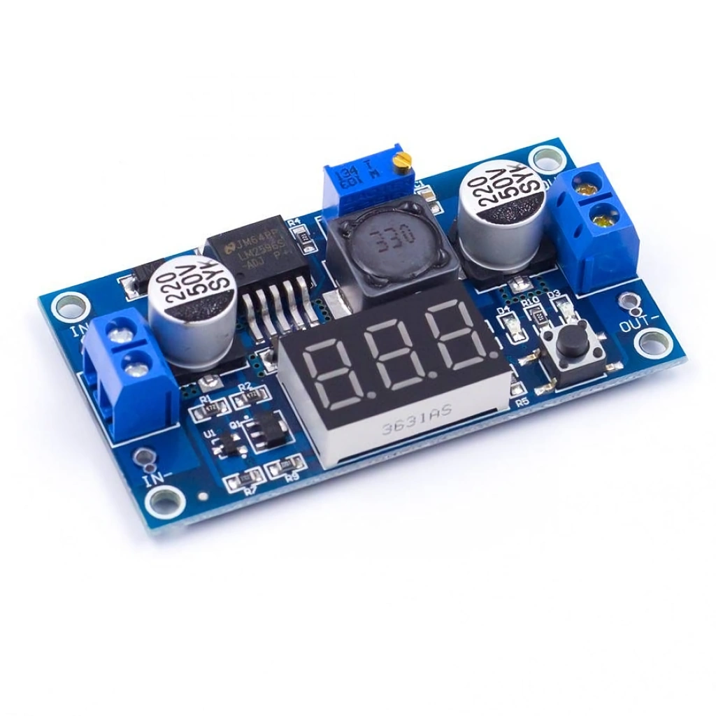 LM2596 Step-Down DC-DC Buck Converter с дисплей – регулируем източник на напрежение 1.25V–37V 3A