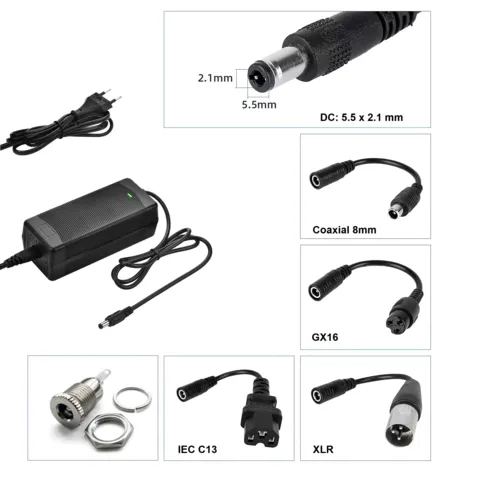 Încărcător 52V–58.8V 2A cu conector DC 5.5×2.1 mm pentru trotinete și biciclete electrice