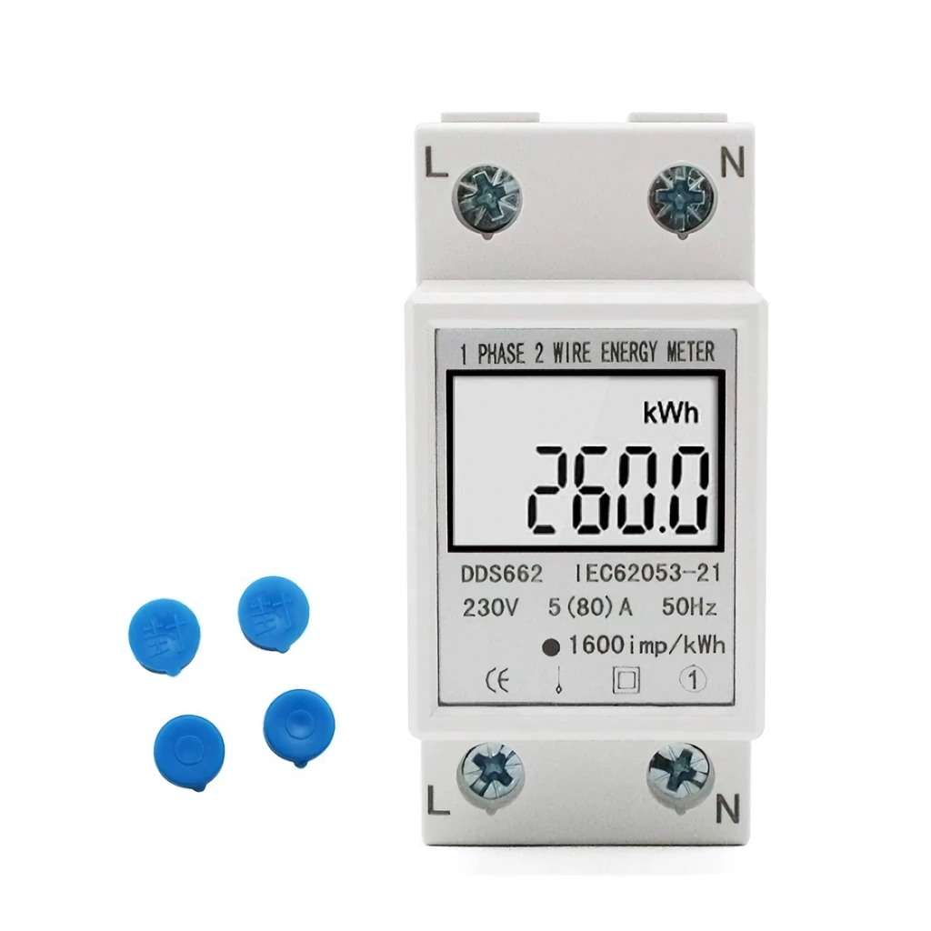 Contador eléctrico monofásico PASANT con pantalla digital para monitorización de consumo de energía, montaje en riel DIN