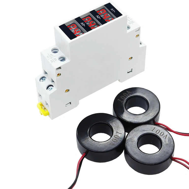 Medición precisa de corriente 1-100A con amperímetro trifásico digital