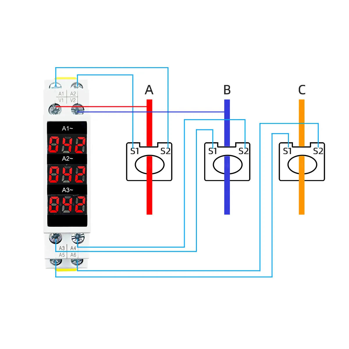 Pașii pentru instalarea ampermetrului digital trifazat pe șina DIN.