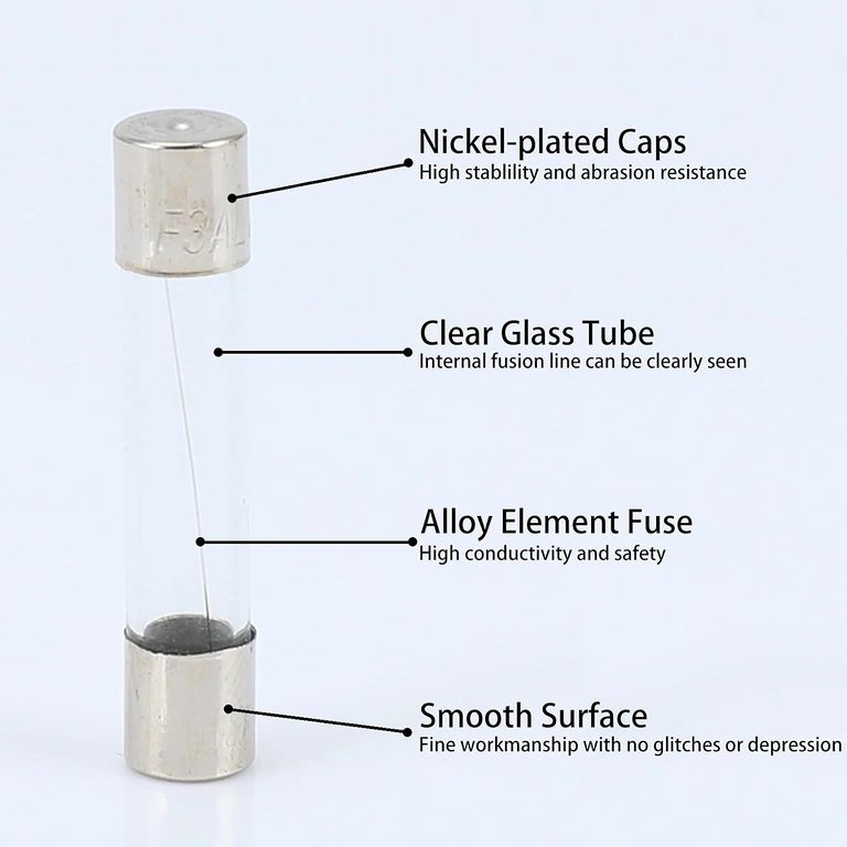 Detalle de extremos metálicos del fusible 10A 5x20 mm